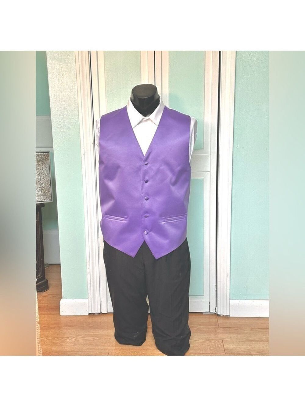 Freesia Purple Satin Closed Back Vest Wedding Wisteria Men’s Large Long Tall